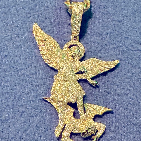 Gold Plated Silver St. Michael 2.5 “ Moissanite pendant, Chain IS NOT INCLUDED - Picture 3 of 11